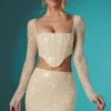 Romy Embellished Lace Bodycon Mini Kjolar i Ivory Romy Embellished Lace Bodycon Mini Kjolar i Ivory