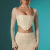 Romy Embellished Lace Bodycon Mini Kjolar i Ivory Romy Embellished Lace Bodycon Mini Kjolar i Ivory