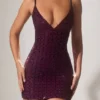 Ronja Embellished Plunge Semi-Sheer Miniklänning i Deep Purple Ronja Embellished Plunge Semi-Sheer Miniklänning i Deep Purple