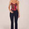 Rose Bandeau Lace-Up Corset Top i rosa leopardmönster Rose Bandeau Lace-Up Corset Top i rosa leopardmönster