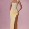 Rosina Mesh Draped Bridesmaid Klänning i Butter Yellow Rosina Mesh Draped Bridesmaid Klänning i Butter Yellow
