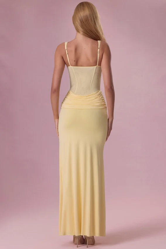Rosina Mesh Draped Bridesmaid Klänning i Butter Yellow Rosina Mesh Draped Bridesmaid Klänning i Butter Yellow
