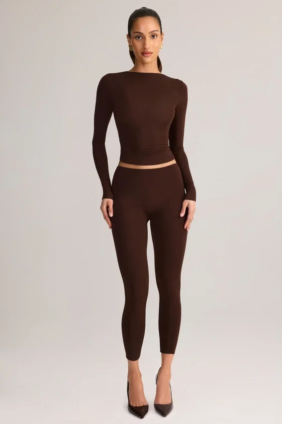 Roux Modal Mid-Rise Cropped Leggings i chokladbrunt Roux Modal Mid-Rise Cropped Leggings i chokladbrunt