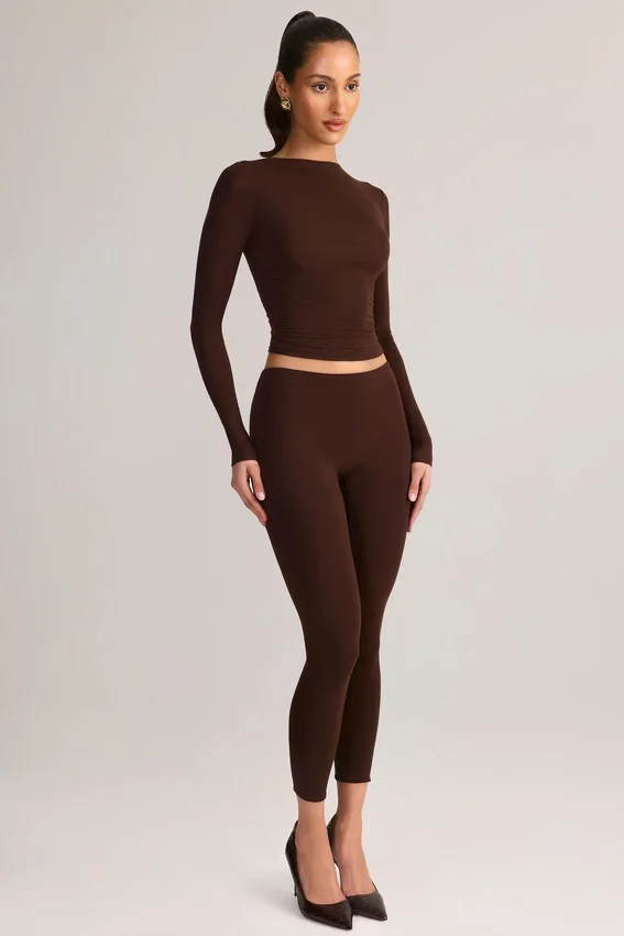 Roux Modal Mid-Rise Cropped Leggings i chokladbrunt Roux Modal Mid-Rise Cropped Leggings i chokladbrunt
