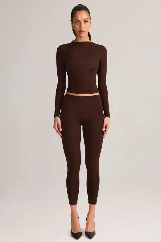 Roux Modal Mid-Rise Cropped Leggings i chokladbrunt Roux Modal Mid-Rise Cropped Leggings i chokladbrunt