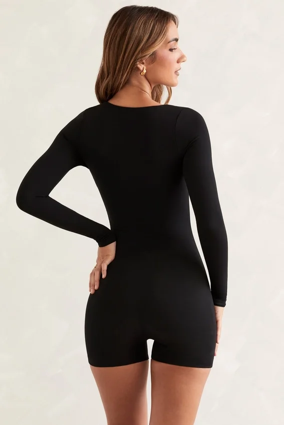 Rue långärmad unitard med fyrkantig halsringning i svart Rue långärmad unitard med fyrkantig halsringning i svart