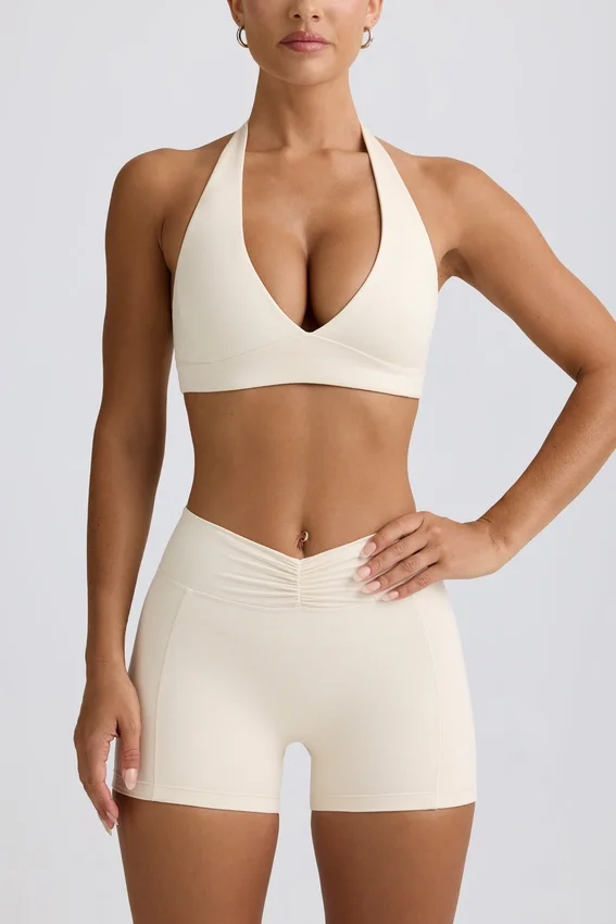 Rynkade minishorts i ivory marl Rynkade minishorts i ivory marl