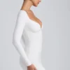 Sana Modal Ruched Long-Sleeve Miniklänning i vitt Sana Modal Ruched Long-Sleeve Miniklänning i vitt