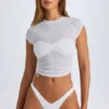 Santana genomskinlig, rynkad, kort T-shirt i vitt Santana genomskinlig, rynkad, kort T-shirt i vitt