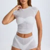 Santana genomskinlig, rynkad, kort T-shirt i vitt Santana genomskinlig, rynkad, kort T-shirt i vitt