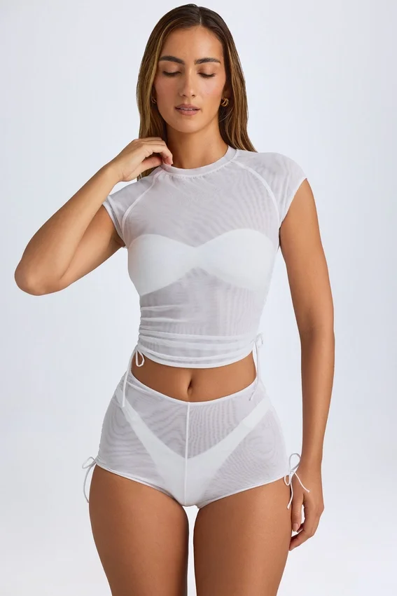Santana genomskinlig, rynkad, kort T-shirt i vitt Santana genomskinlig, rynkad, kort T-shirt i vitt