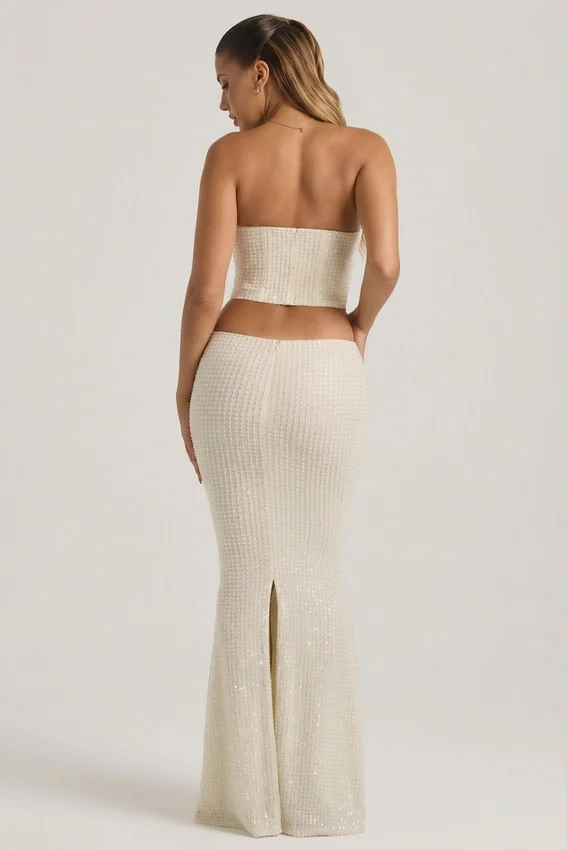 Saphira Embellished Cut-Out Draped Corset Gown i vitt Saphira Embellished Cut-Out Draped Corset Gown i vitt