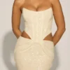 Saphira Embellished Cut-Out Draped Corset Gown i vitt Saphira Embellished Cut-Out Draped Corset Gown i vitt