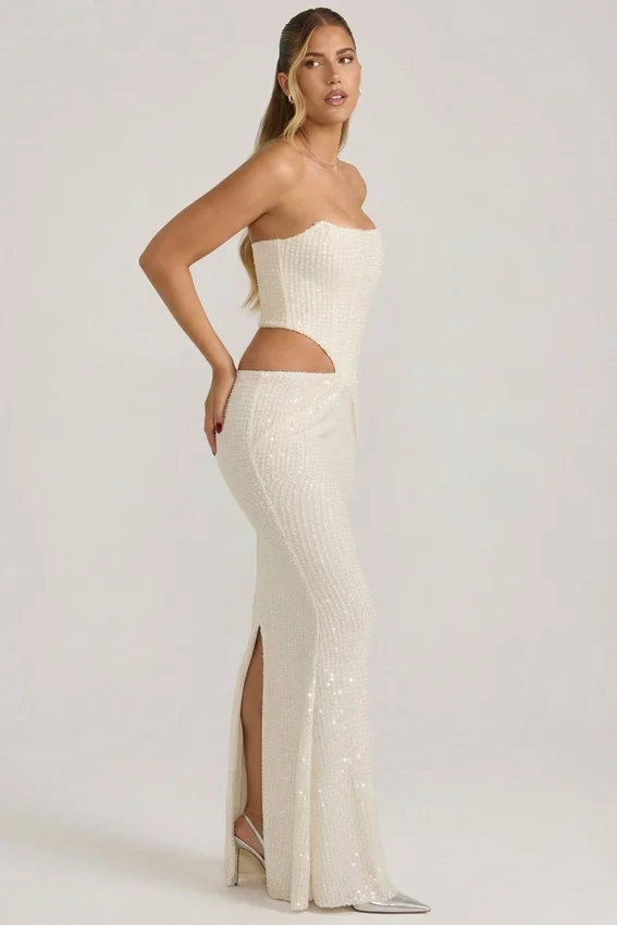 Saphira Embellished Cut-Out Draped Corset Gown i vitt Saphira Embellished Cut-Out Draped Corset Gown i vitt