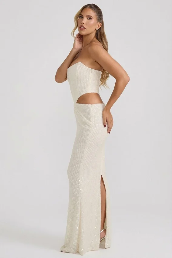 Saphira Embellished Cut-Out Draped Corset Gown i vitt Saphira Embellished Cut-Out Draped Corset Gown i vitt
