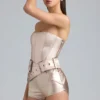 Sasha metallic-denim-korsettplaysuit med bälte i champagne Sasha metallic-denim-korsettplaysuit med bälte i champagne