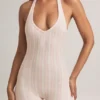 Shelly Modal ribbad rygglös playsuit i randigt mönster Shelly Modal ribbad rygglös playsuit i randigt mönster