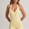 Shelly Modal Ribbed Backless Playsuit i Lemon Sherbet Shelly Modal Ribbed Backless Playsuit i Lemon Sherbet