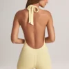 Shelly Modal Ribbed Backless Playsuit i Lemon Sherbet Shelly Modal Ribbed Backless Playsuit i Lemon Sherbet