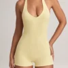 Shelly Modal Ribbed Backless Playsuit i Lemon Sherbet Shelly Modal Ribbed Backless Playsuit i Lemon Sherbet