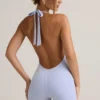 Shelly Modal Ribbed Backless Playsuit i ljusblått Shelly Modal Ribbed Backless Playsuit i ljusblått