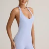 Shelly Modal Ribbed Backless Playsuit i ljusblått Shelly Modal Ribbed Backless Playsuit i ljusblått