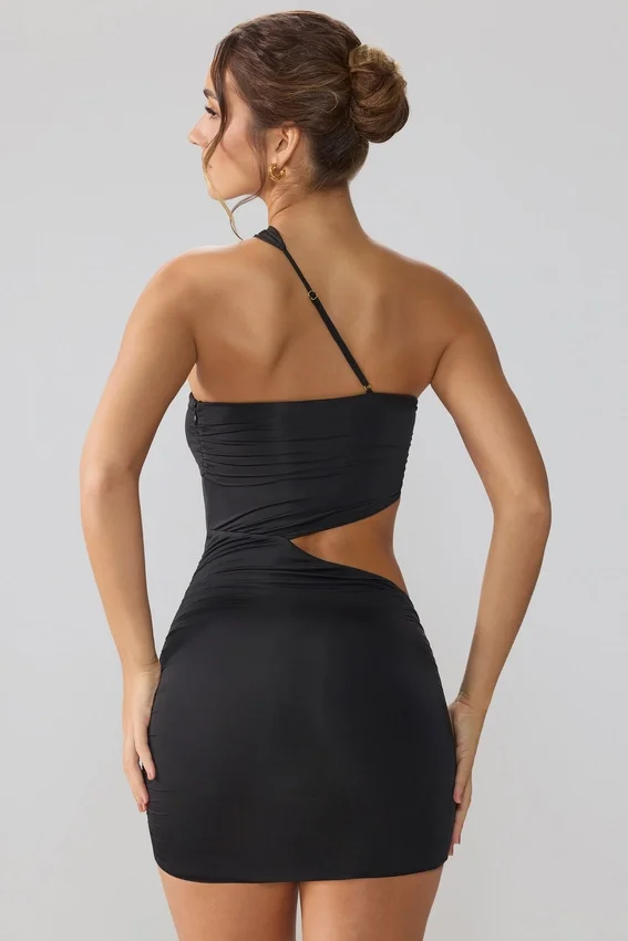 Shyla Slinky Jersey Ruched Cut Out Miniklänning i Svart Shyla Slinky Jersey Ruched Cut Out Miniklänning i Svart
