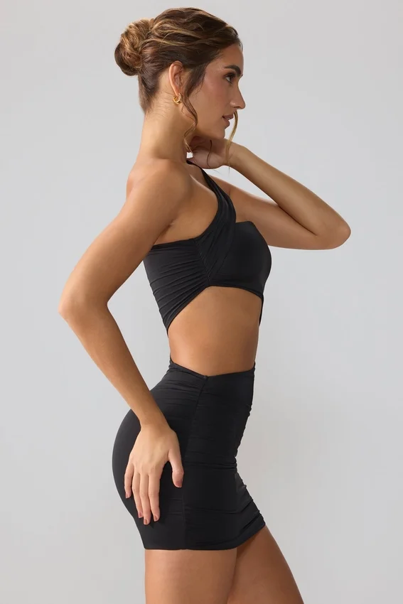 Shyla Slinky Jersey Ruched Cut Out Miniklänning i Svart Shyla Slinky Jersey Ruched Cut Out Miniklänning i Svart