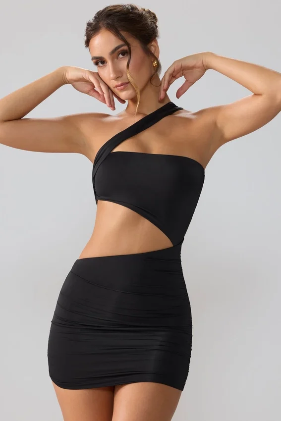 Shyla Slinky Jersey Ruched Cut Out Miniklänning i Svart Shyla Slinky Jersey Ruched Cut Out Miniklänning i Svart