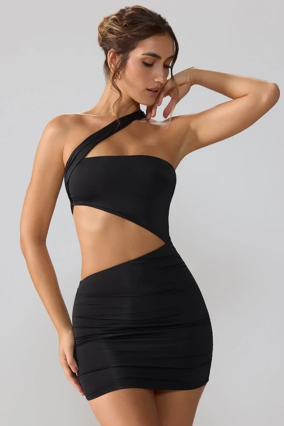 Shyla Slinky Jersey Ruched Cut Out Miniklänning i Svart Shyla Slinky Jersey Ruched Cut Out Miniklänning i Svart