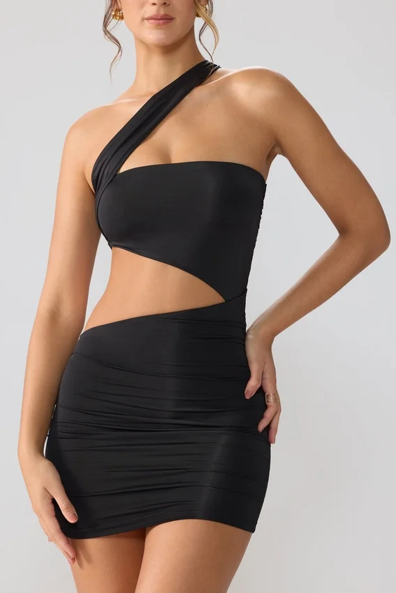 Shyla Slinky Jersey Ruched Cut Out Miniklänning i Svart Shyla Slinky Jersey Ruched Cut Out Miniklänning i Svart