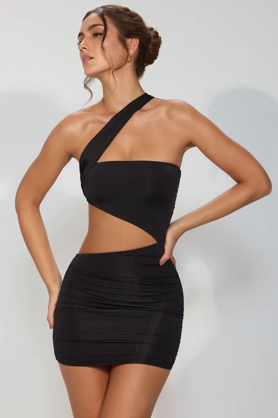 Shyla Slinky Jersey Ruched Cut Out Miniklänning i Svart Shyla Slinky Jersey Ruched Cut Out Miniklänning i Svart