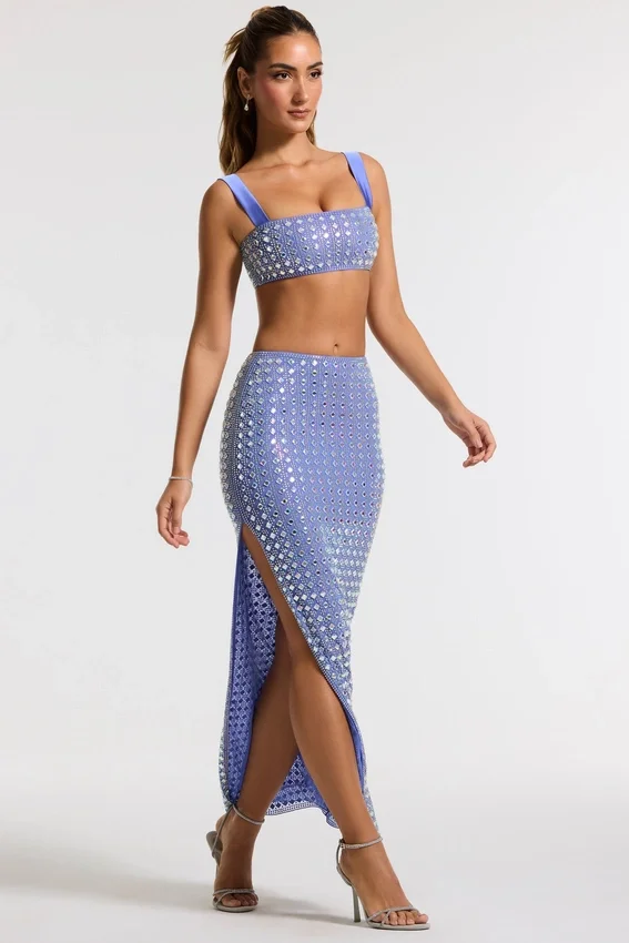 Siona Embellished Mid Rise Gown Kjol i blått Siona Embellished Mid Rise Gown Kjol i blått