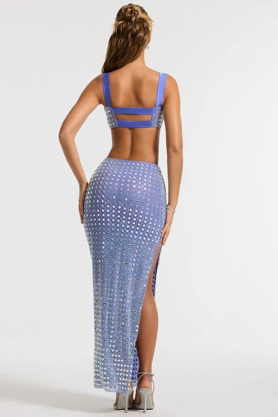 Siona Embellished Mid Rise Gown Kjol i blått Siona Embellished Mid Rise Gown Kjol i blått