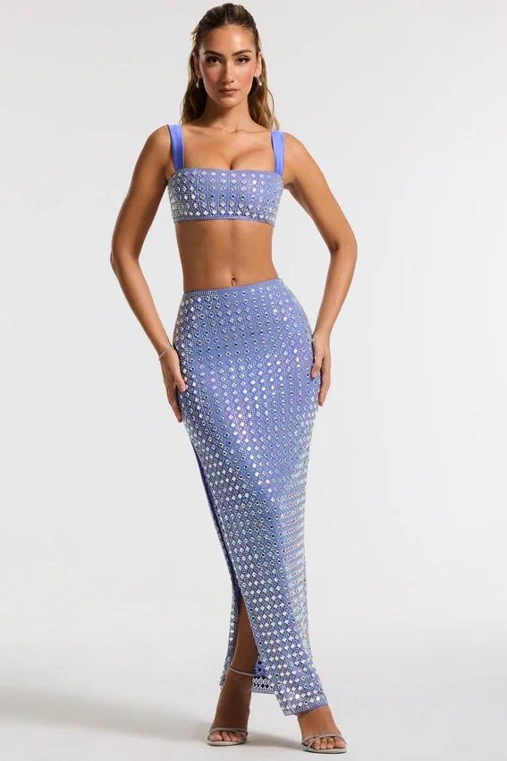Siona Embellished Mid Rise Gown Kjol i blått Siona Embellished Mid Rise Gown Kjol i blått