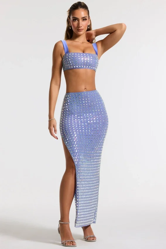 Siona Embellished Mid Rise Gown Kjol i blått Siona Embellished Mid Rise Gown Kjol i blått