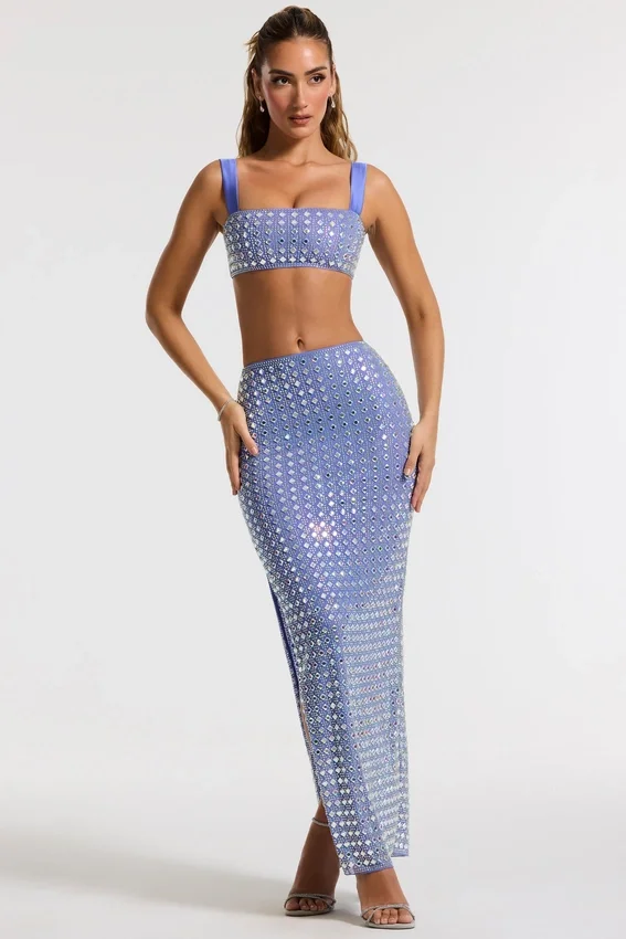 Siona Embellished Mid Rise Gown Kjol i blått Siona Embellished Mid Rise Gown Kjol i blått