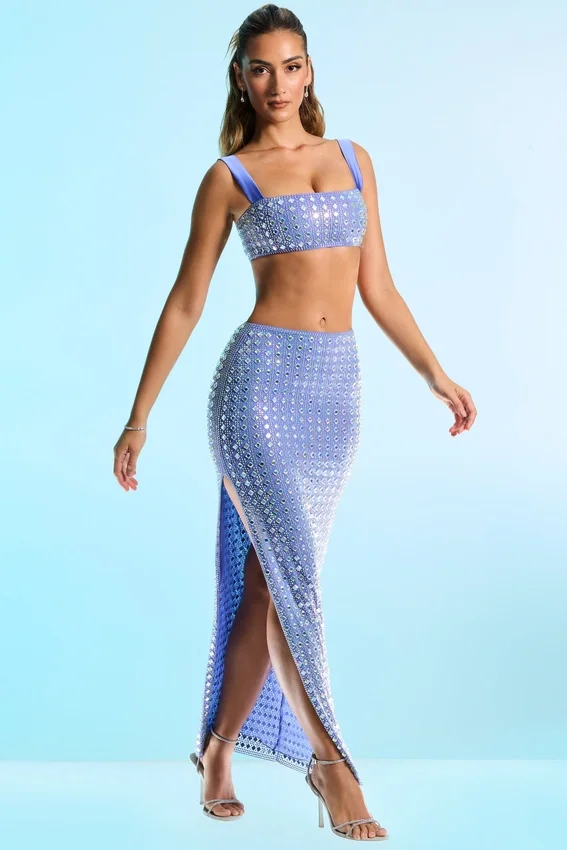 Siona Embellished Mid Rise Gown Kjol i blått Siona Embellished Mid Rise Gown Kjol i blått