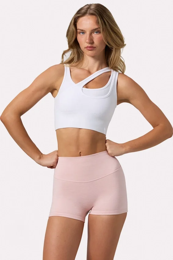 Sömlös mjuk ribbad asymmetrisk sport-BH i vitt Sömlös mjuk ribbad asymmetrisk sport-BH i vitt