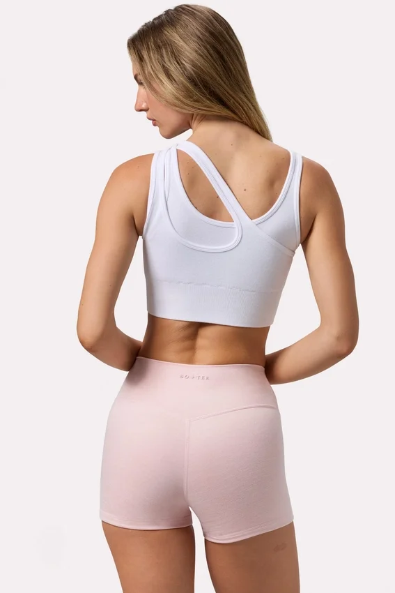 Sömlös mjuk ribbad asymmetrisk sport-BH i vitt Sömlös mjuk ribbad asymmetrisk sport-BH i vitt