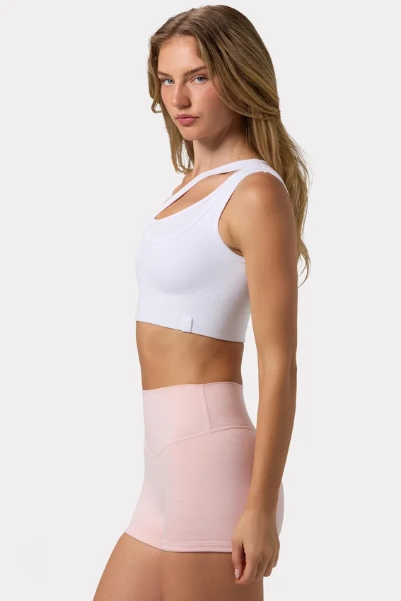 Sömlös mjuk ribbad asymmetrisk sport-BH i vitt Sömlös mjuk ribbad asymmetrisk sport-BH i vitt