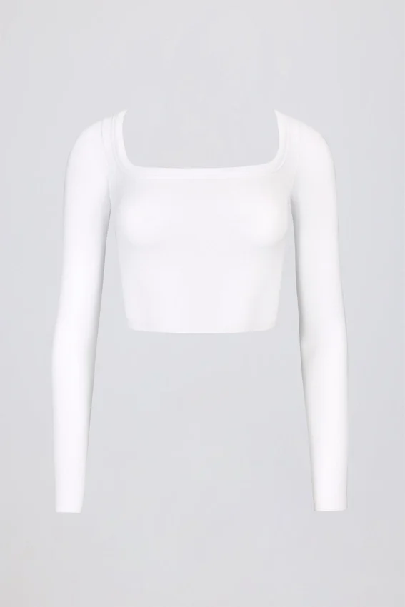 Sömlös, mjuk ribbad crop top med utskärningar i vitt Sömlös, mjuk ribbad crop top med utskärningar i vitt