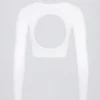 Sömlös, mjuk ribbad crop top med utskärningar i vitt Sömlös, mjuk ribbad crop top med utskärningar i vitt