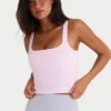 Sömlös, mjuk ribbad tank top med fyrkantig halsringning i puderrosa Sömlös, mjuk ribbad tank top med fyrkantig halsringning i puderrosa