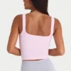 Sömlös, mjuk ribbad tank top med fyrkantig halsringning i puderrosa Sömlös, mjuk ribbad tank top med fyrkantig halsringning i puderrosa