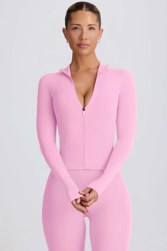 Soft Active-jacka med dragkedja i babyrosa Soft Active-jacka med dragkedja i babyrosa