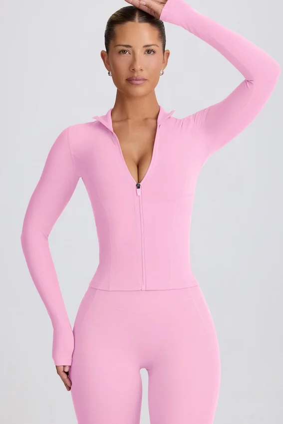 Soft Active-jacka med dragkedja i babyrosa Soft Active-jacka med dragkedja i babyrosa