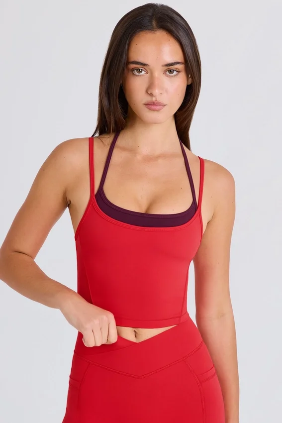 Soft Active Layered Cropped Tank Top i Strawberry Red Soft Active Layered Cropped Tank Top i Strawberry Red