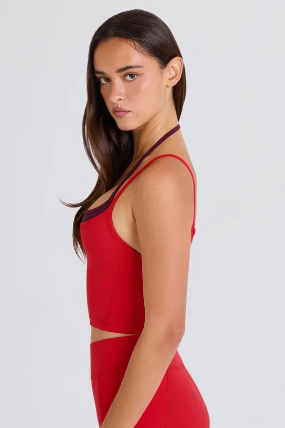 Soft Active Layered Cropped Tank Top i Strawberry Red Soft Active Layered Cropped Tank Top i Strawberry Red