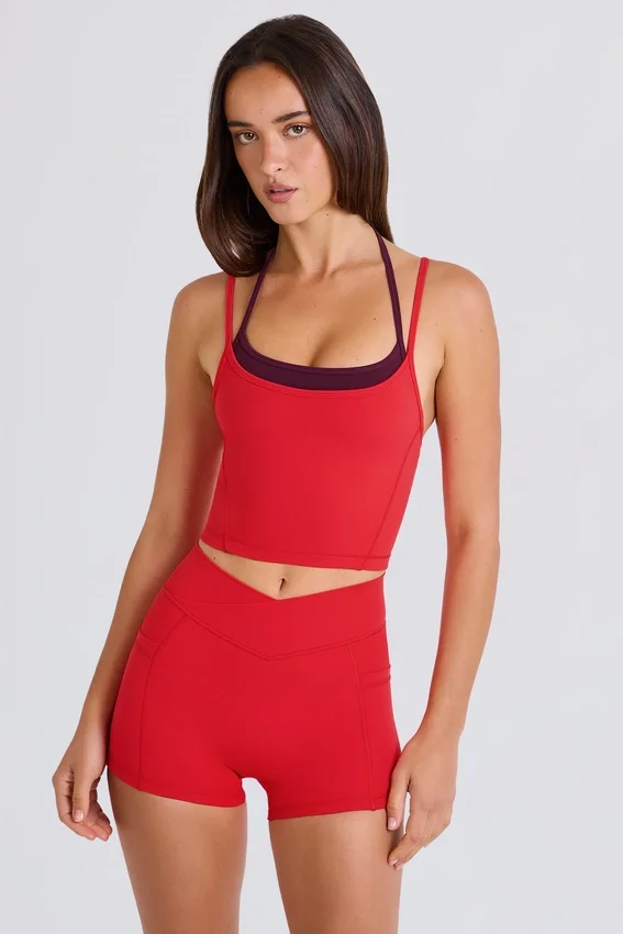 Soft Active Layered Cropped Tank Top i Strawberry Red Soft Active Layered Cropped Tank Top i Strawberry Red
